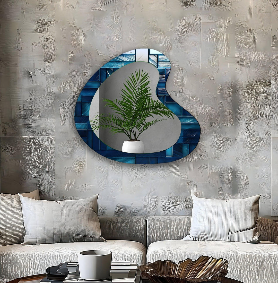 Blue Mosaic Tiles Modern Wall Mirror - MyPhotoStation