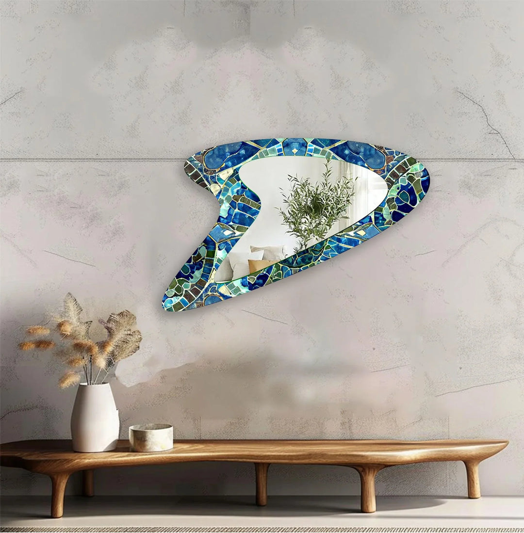 Blue - Green Modern Mosaic Glass Wall Mirror - MyPhotoStation