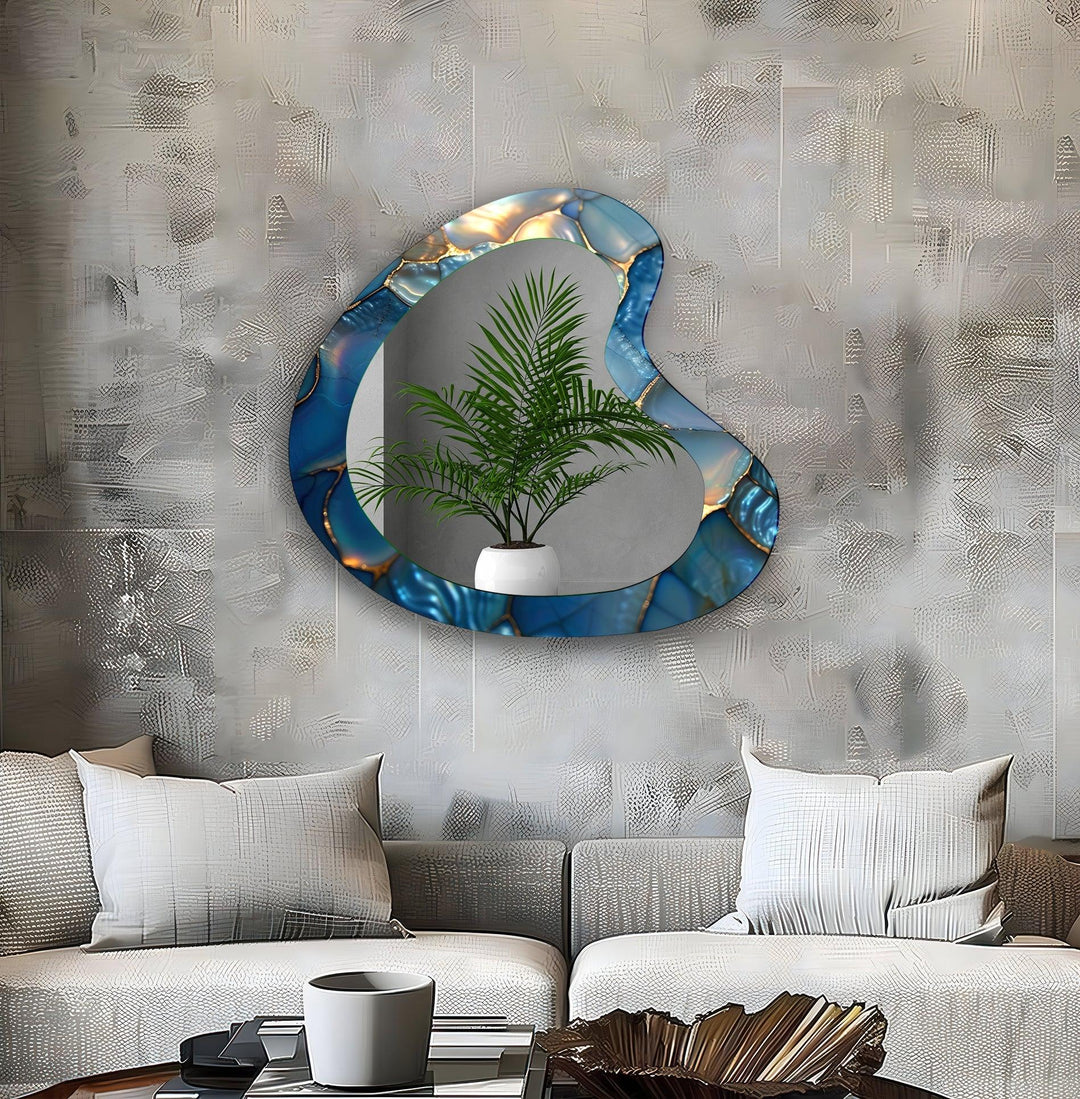 Blue Abstract Irregular Glass Wall Mirror - MyPhotoStation