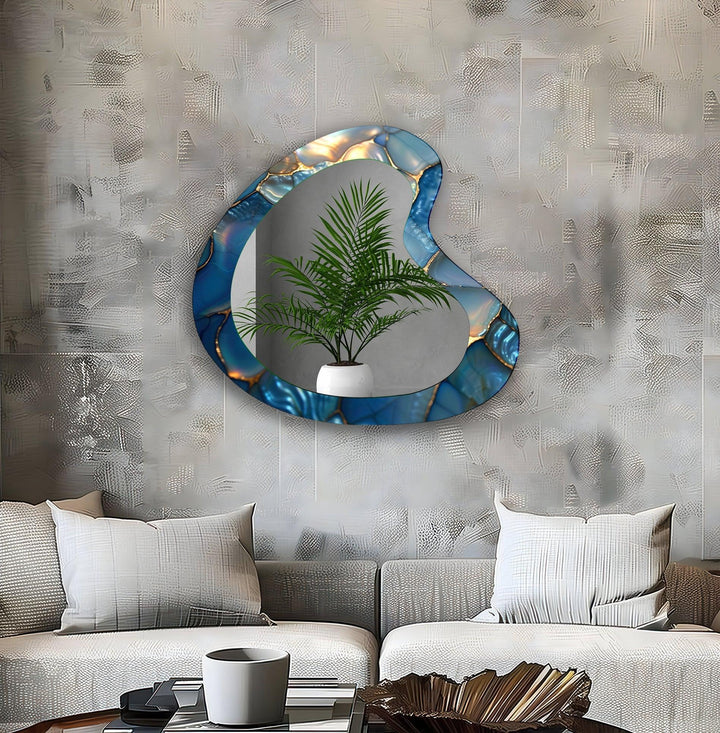 Blue Abstract Irregular Glass Wall Mirror - MyPhotoStation