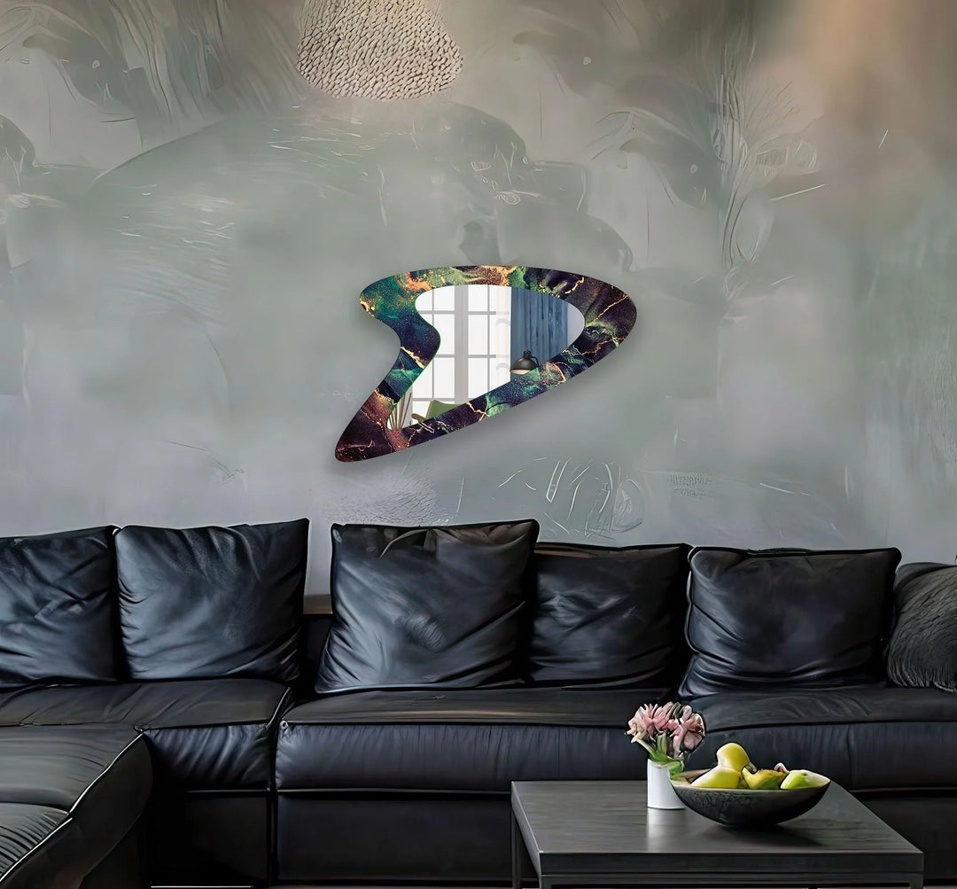 Mirror wall art with abstract shapes and reflective surfaces for a modern artistic vibe