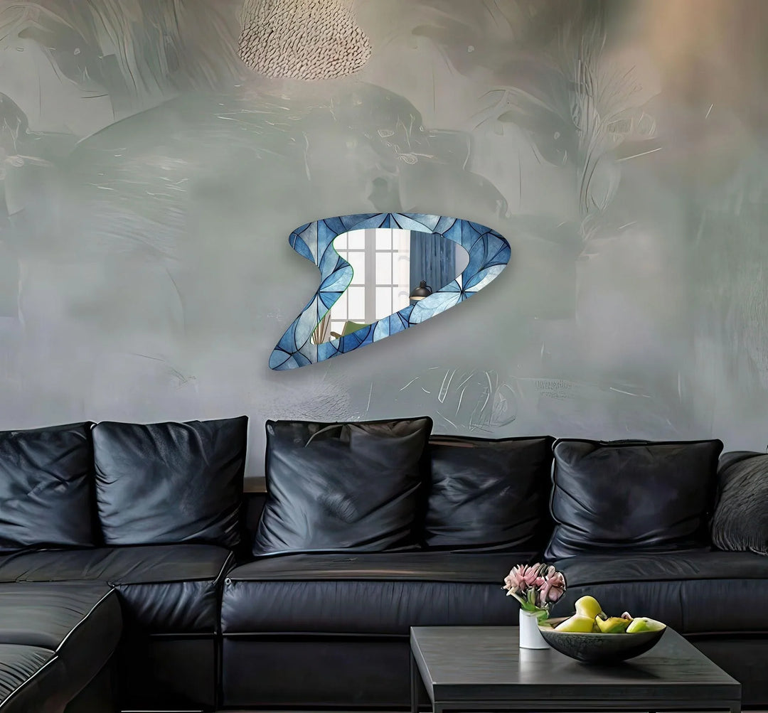 Blue Flower Stained Asymmetrical Wall Mirror - MyPhotoStation
