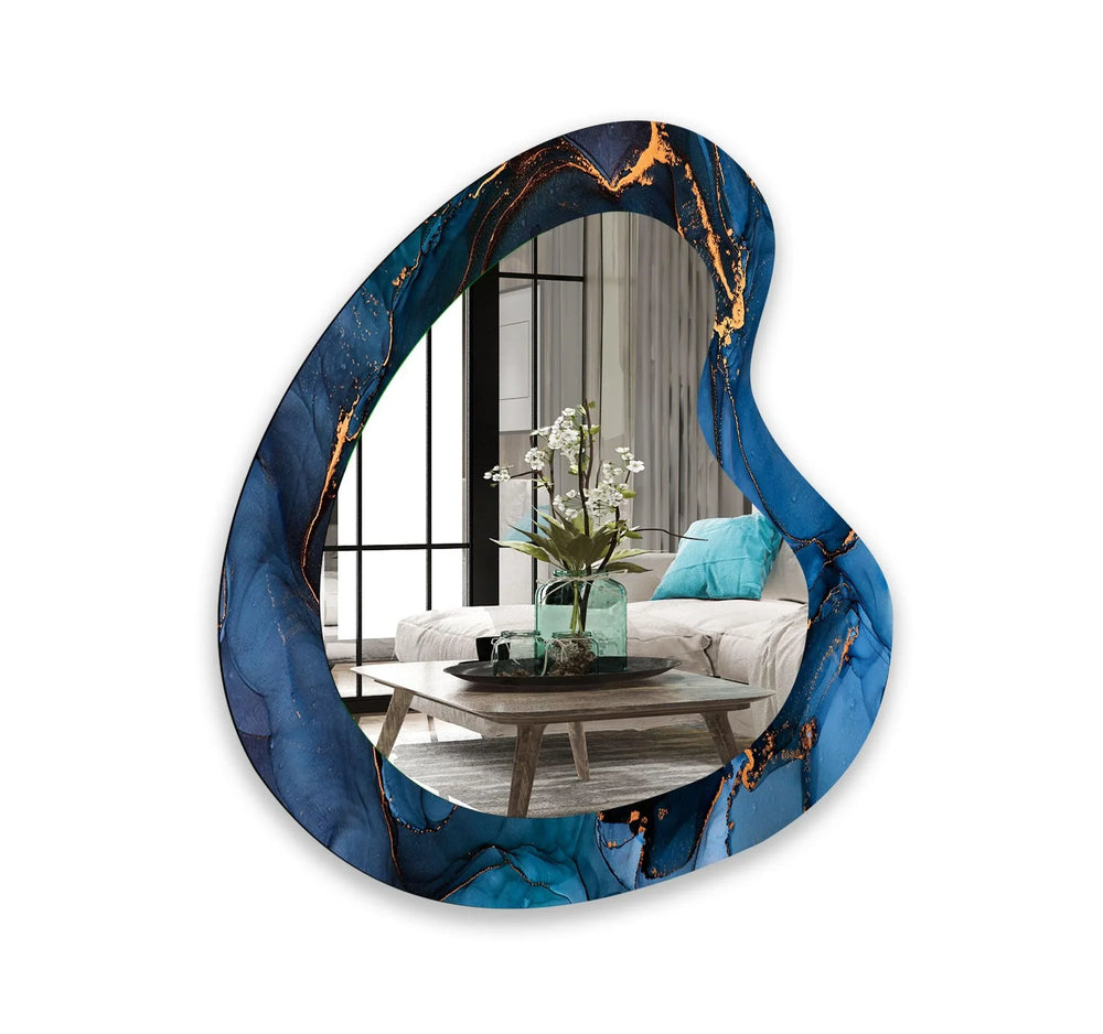Blue Alcohol Ink Modern Glass Wall Mirror - MyPhotoStation