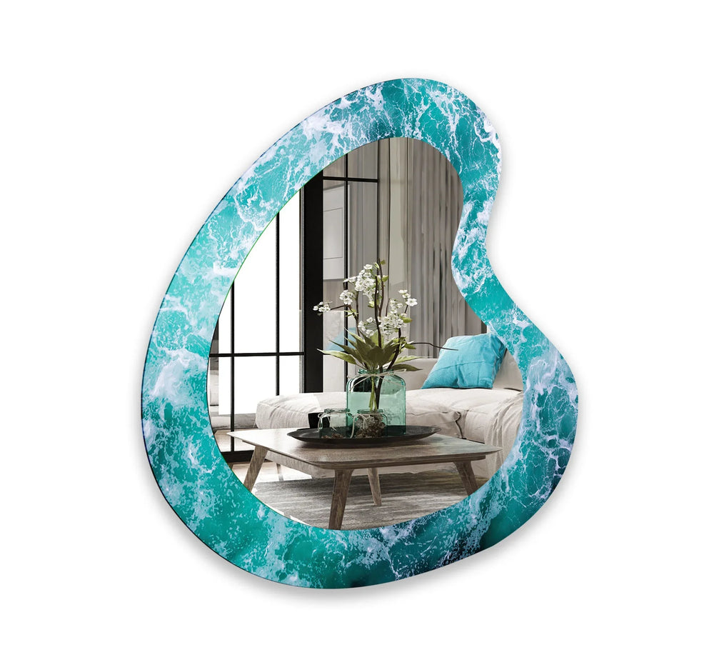 Blue Wave Decorative Glass Wall Mirror - MyPhotoStation
