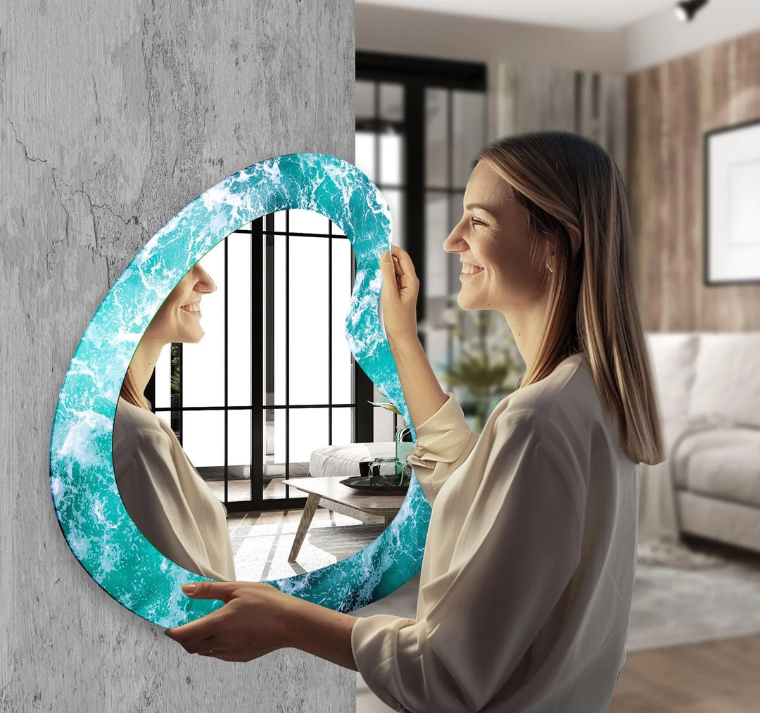 Blue Wave Decorative Glass Wall Mirror - MyPhotoStation