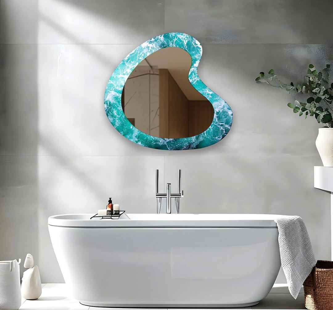 Blue Wave Decorative Glass Wall Mirror - MyPhotoStation