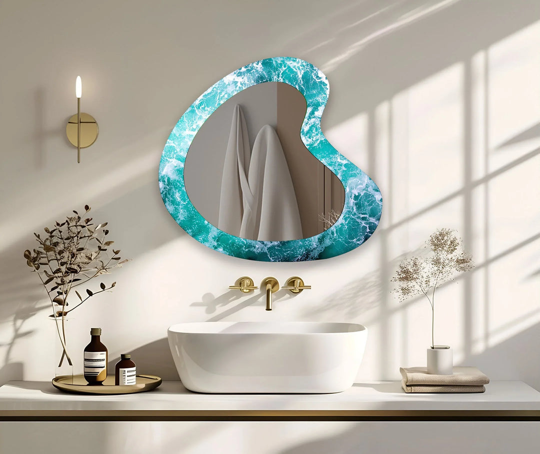Blue Wave Decorative Glass Wall Mirror - MyPhotoStation