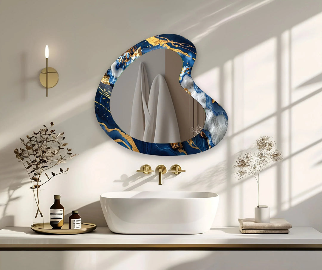 Blue & Gold Marble Irregular Wall Mirror - MyPhotoStation