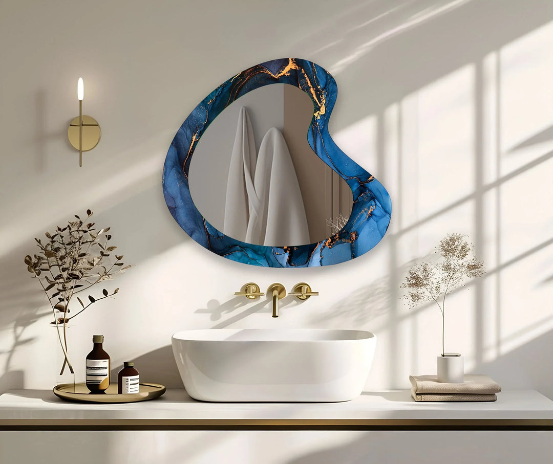 Blue Alcohol Ink Modern Glass Wall Mirror - MyPhotoStation