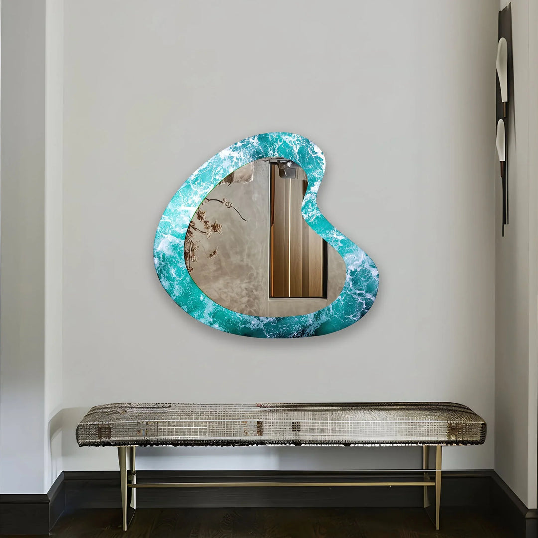 Blue Wave Decorative Glass Wall Mirror - MyPhotoStation