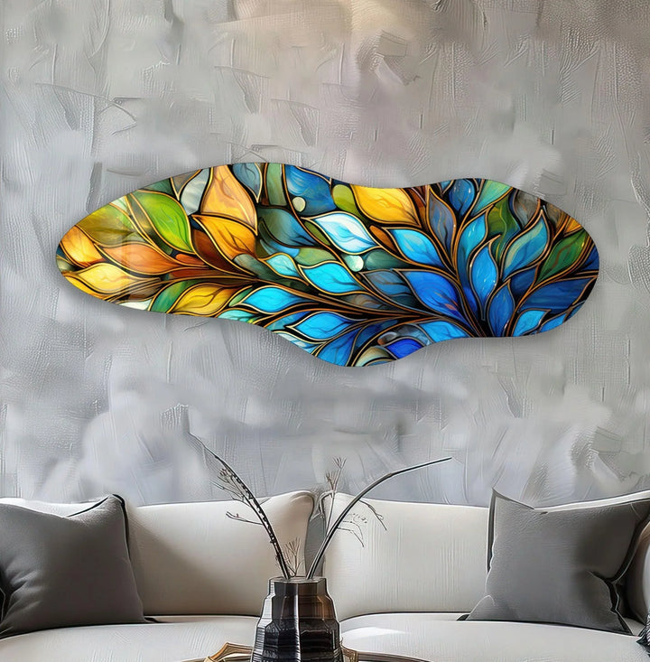 Irregular Asymmetrical Blue Botanical Glass Wall Art custom glass pictures, glass art prints