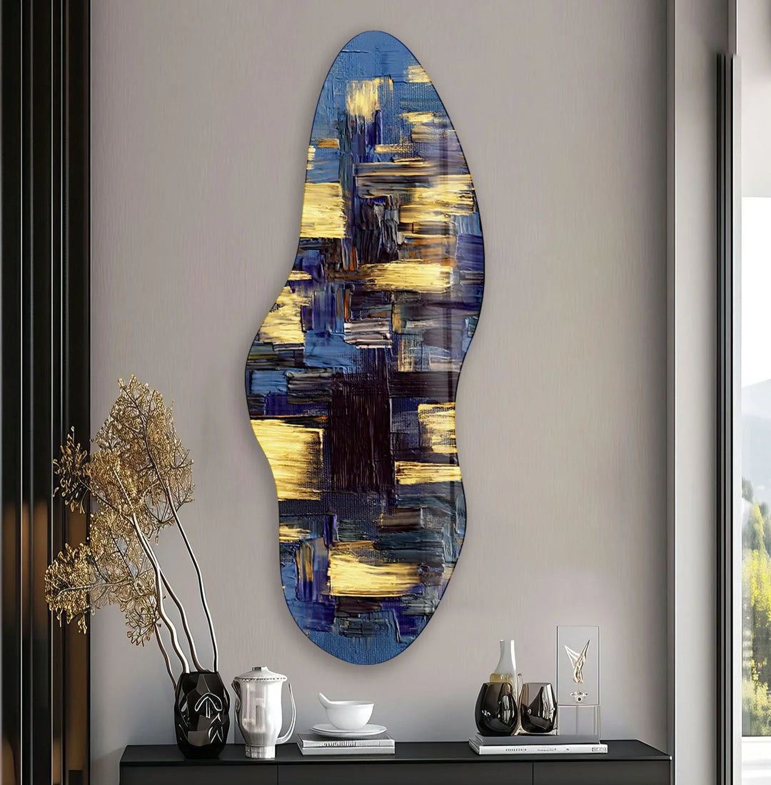 Irregular Asymmetrical Blue Paint Glass Wall Art large glass photo prints, glass wall photos