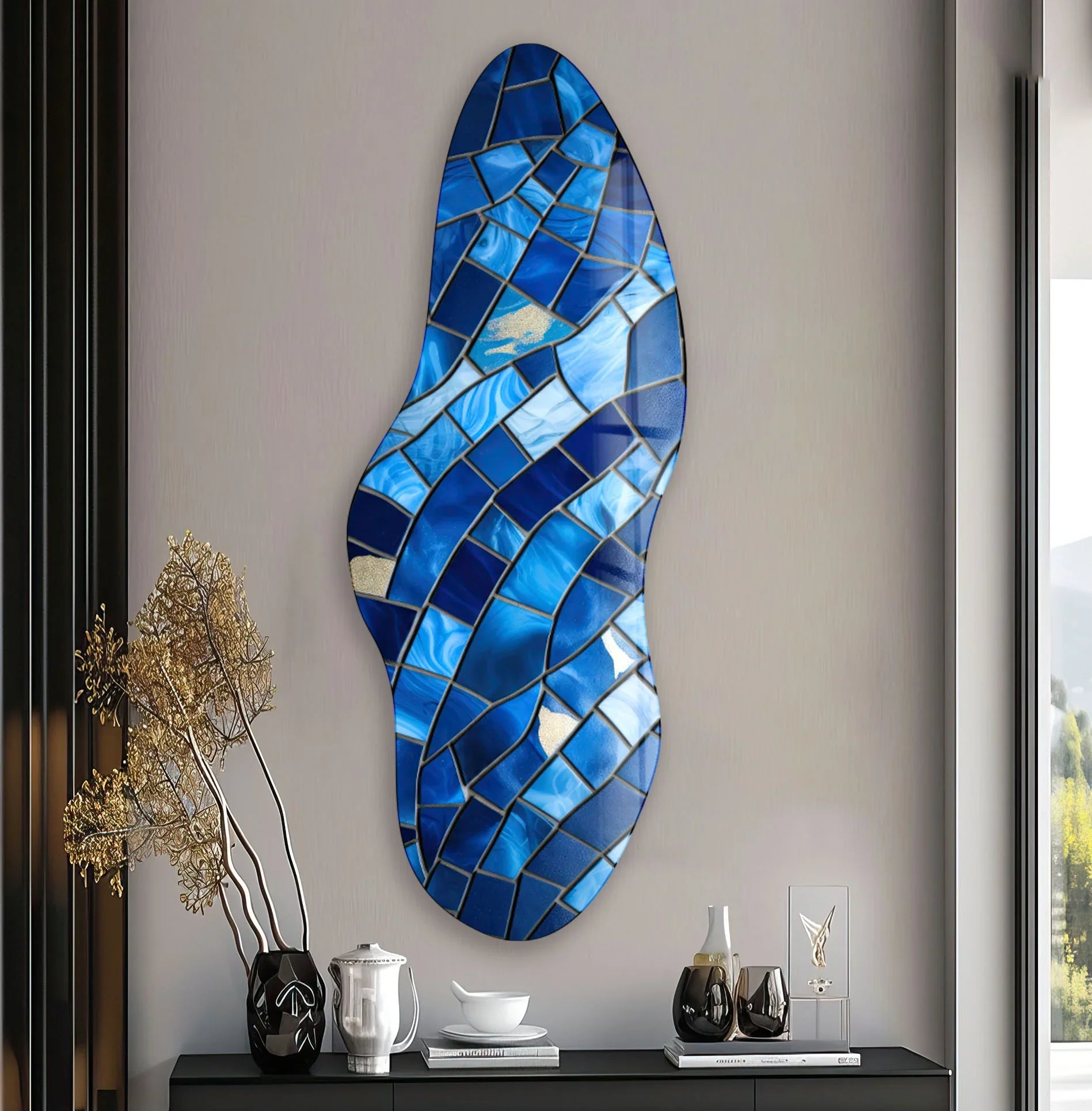 Image result for Blue Stained Pattern Asymmetrical Glass Wall Art - Elegant Design - MyPhotoStation