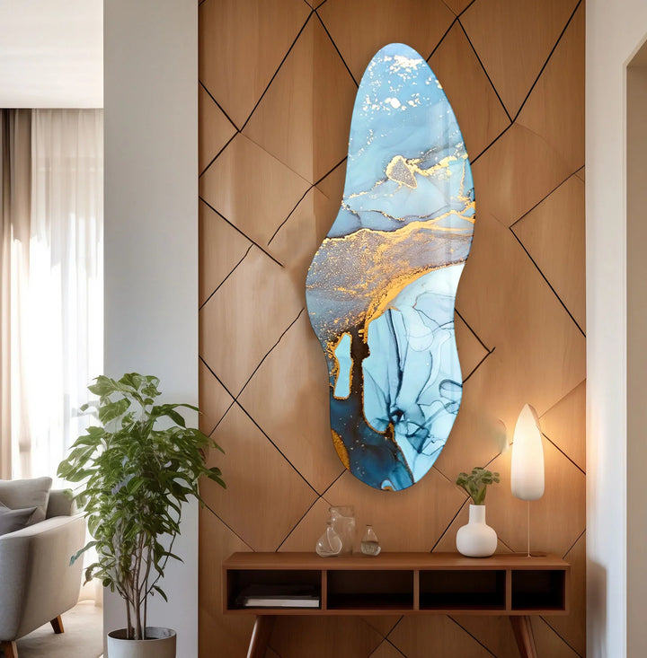 Asymmetrical Blue Alcohol Ink Glass Wall Art, art glass wall art, glass wall art pictures