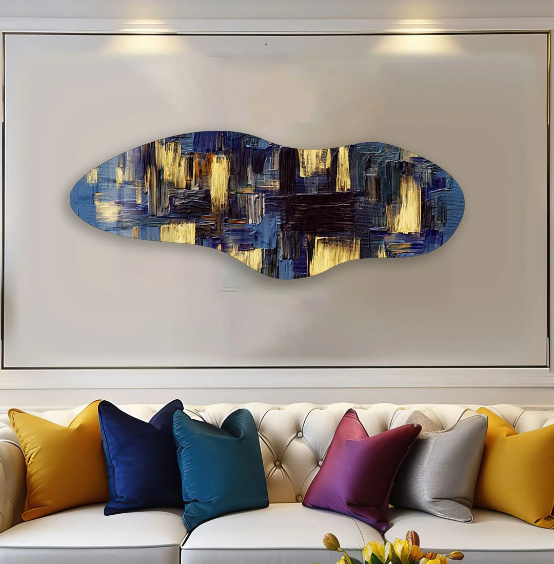 Irregular Asymmetrical Blue Paint Glass Wall Art glass pictures for Wall, glass prints wall art