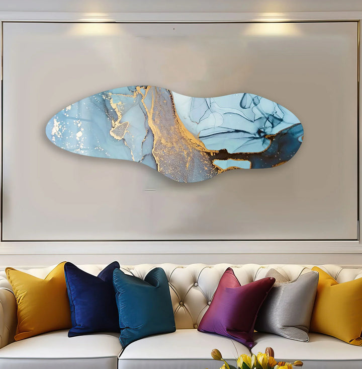 Asymmetrical Blue Alcohol Ink Glass Wall Art, glass art painting, glass art for the Wall