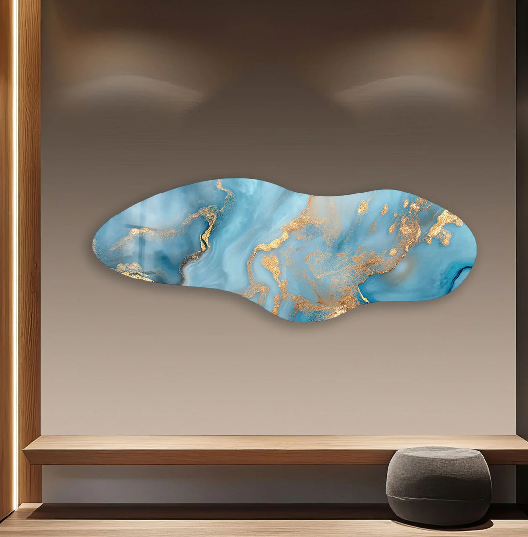 Blue Marbled Asymmetrical Glass Wall Art, print picture on glass, Tempered Glass Wall Art