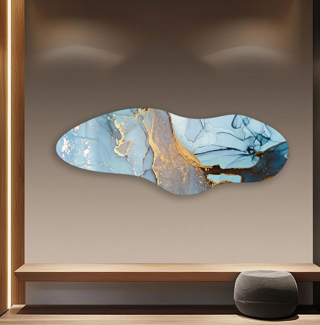 Asymmetrical Blue Alcohol Ink Glass Wall Art, print picture on glass, Tempered Glass Wall Art