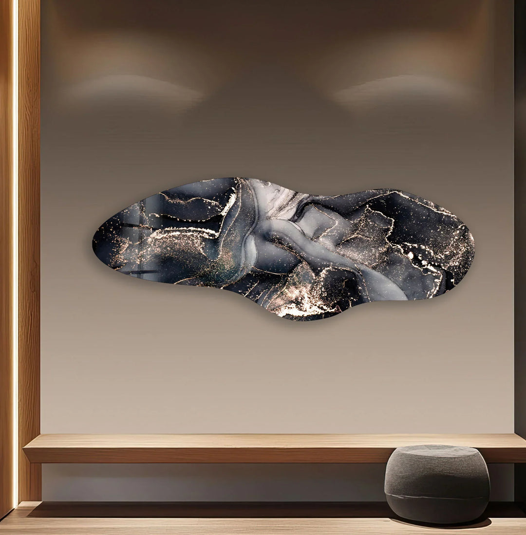 Black Alcohol Ink Irregular Glass Wall Art, print picture on glass, Tempered Glass Wall Art