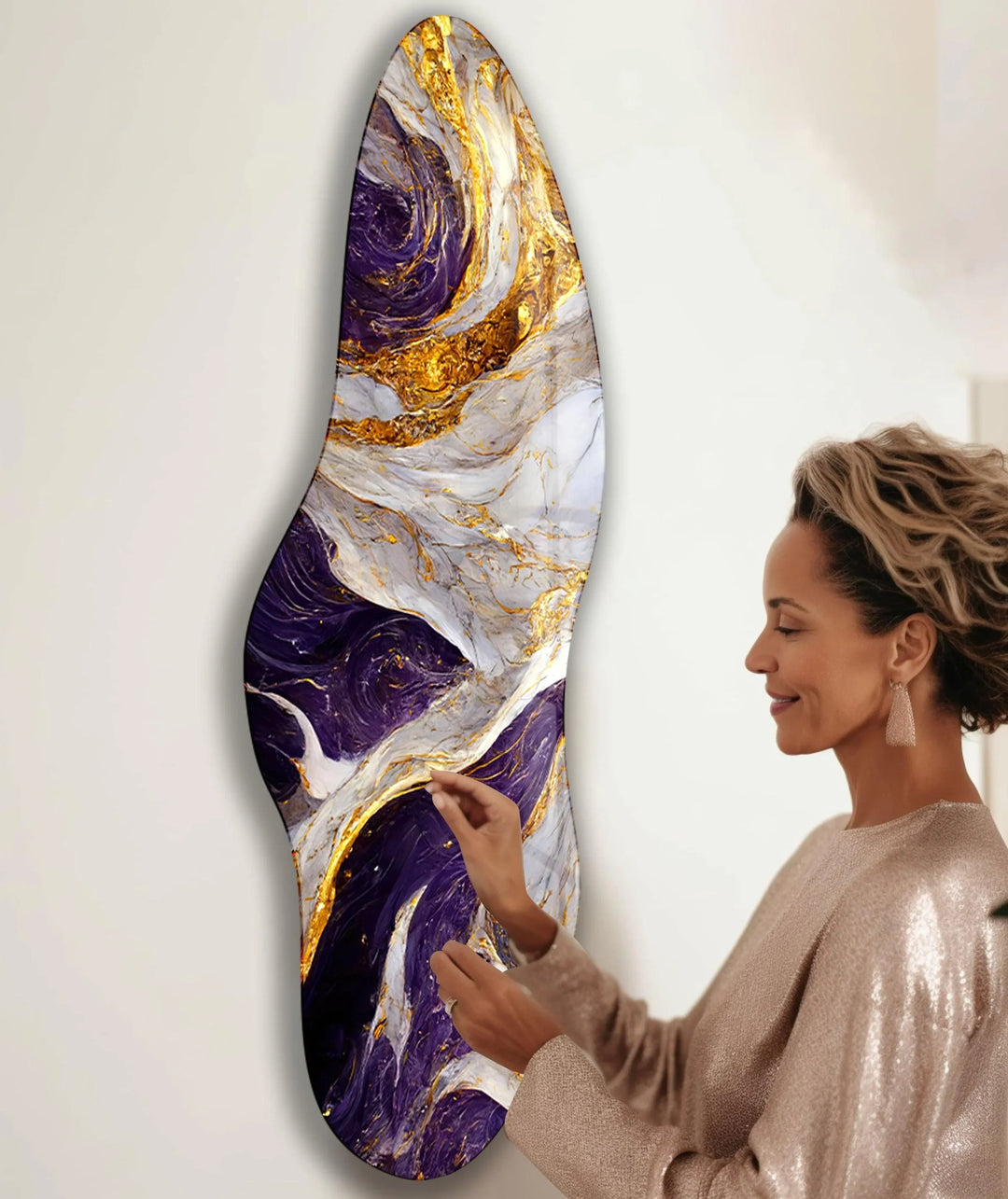 Irregular Asymmetrical Purple & Golden Glass Wall Art glass wall decor, glass wall art decor