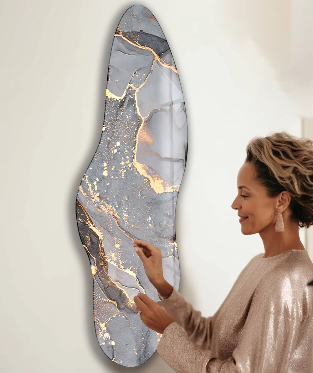 Asymmetrical Grey Alcohol Ink Glass Wall Art, glass wall decor, glass wall art decor