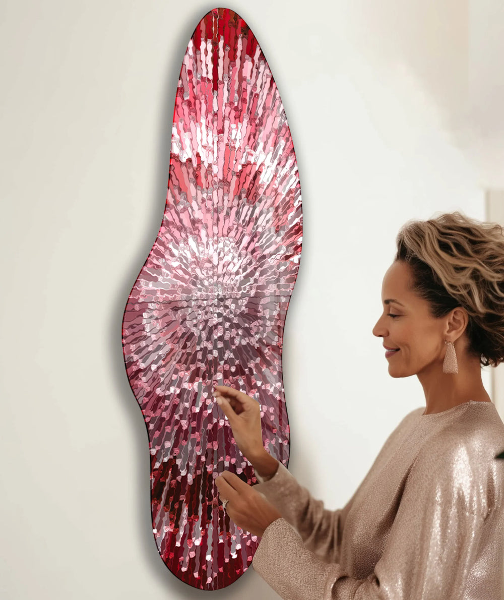 Abstract Red Helix Asymmetrical Glass Wall Art, glass wall decor, glass wall art decor