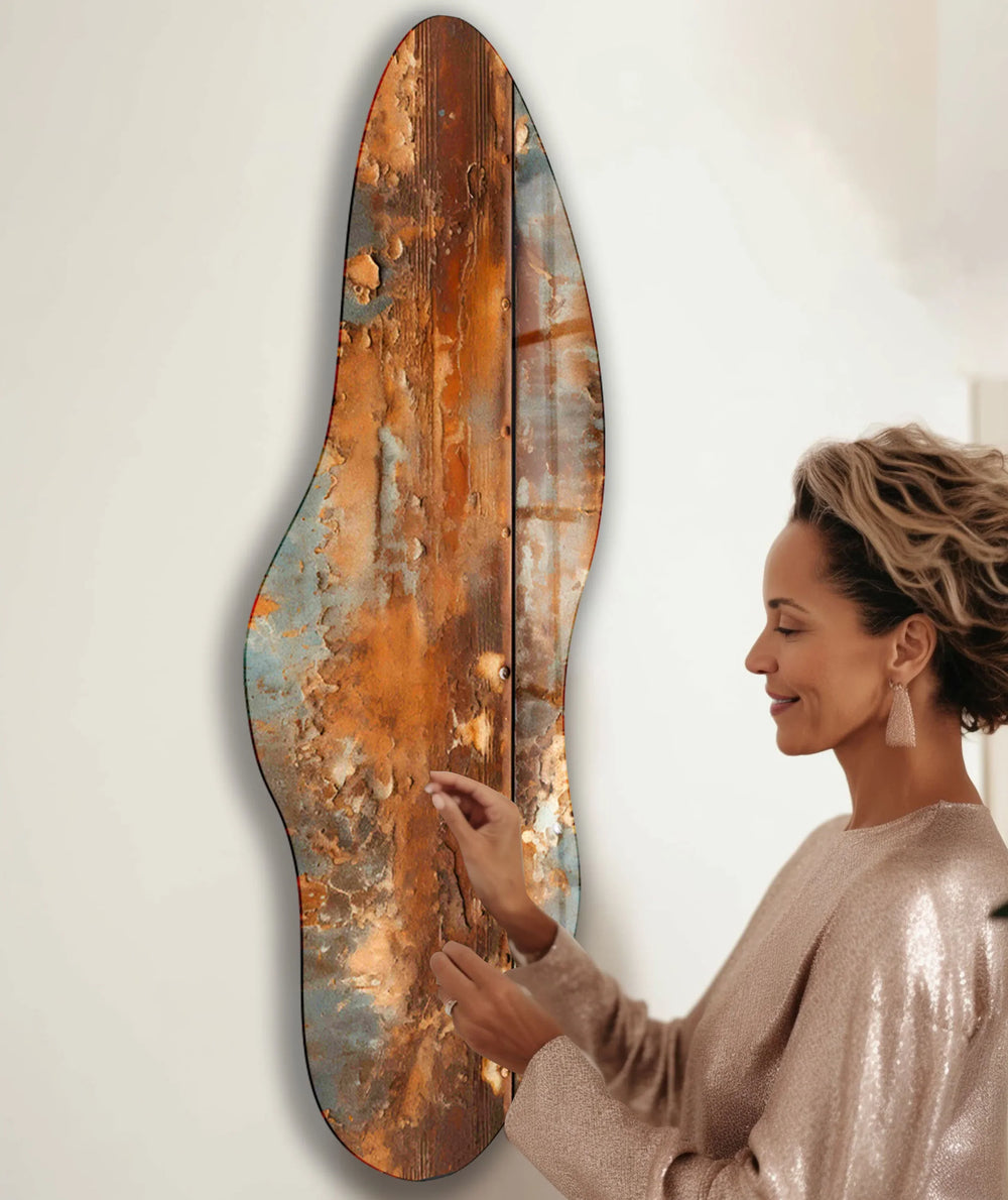 Brown Wooden Pattern Irregular Glass Wall Art, picture on glass wall art, photos printed on glass