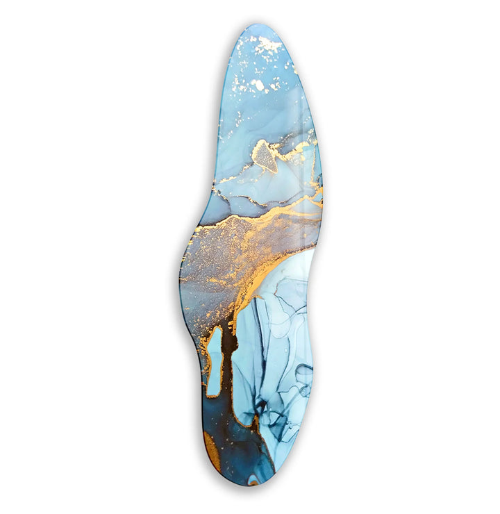Asymmetrical Blue Alcohol Ink Glass Wall Art, glass pictures for Wall, glass prints wall art