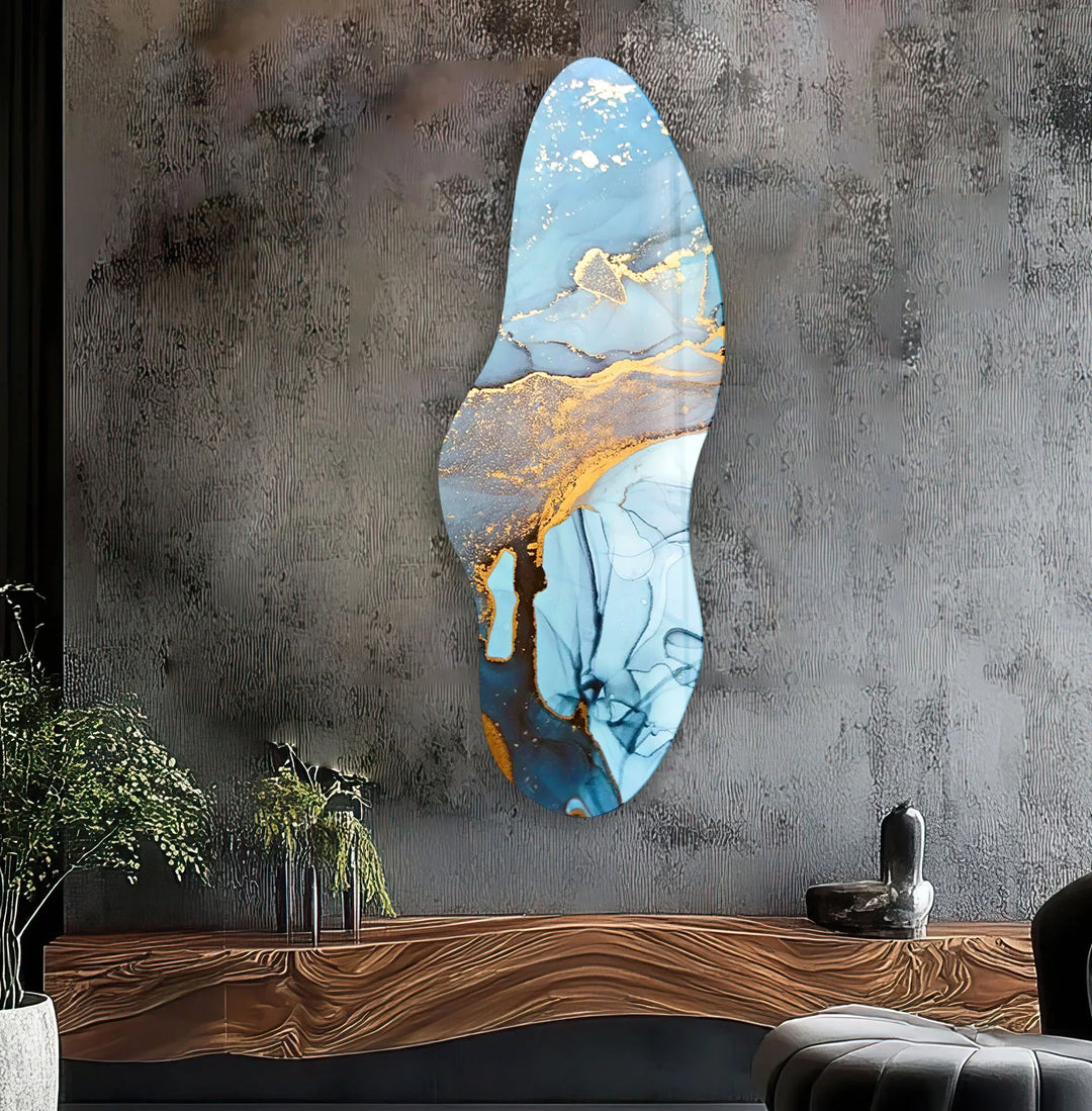Asymmetrical Blue Alcohol Ink Glass Wall Art, glass image printing, glass prints from photos