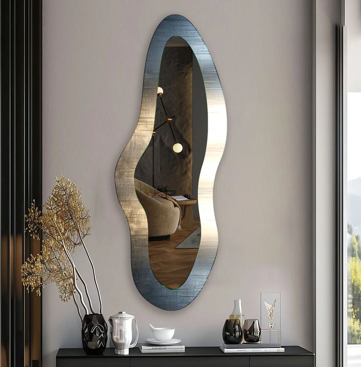 Metalic Gray Asymmetrical Long Wall Mirror - MyPhotoStation