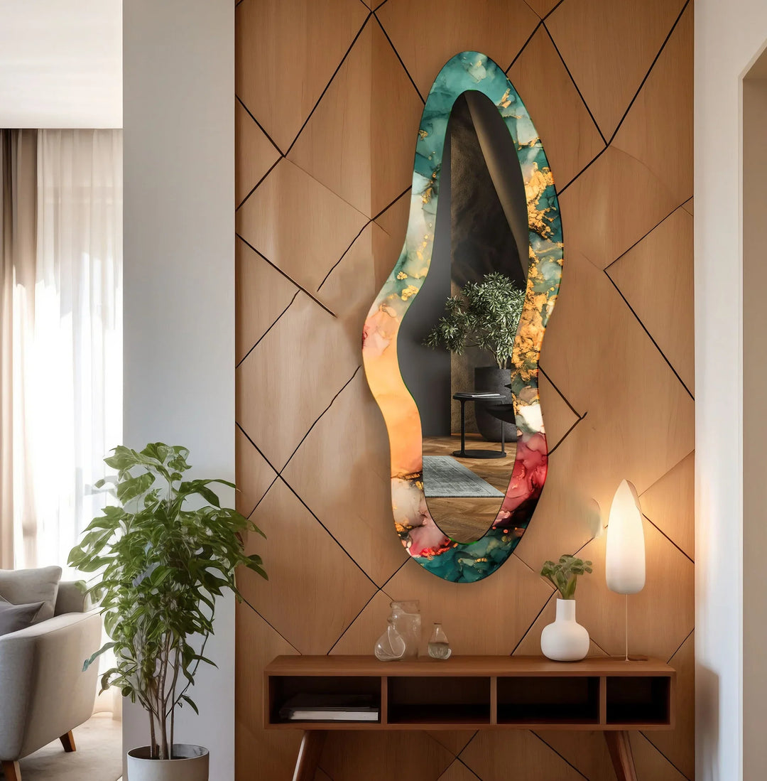 Modern Green Abstract Glass Wall Mirror - MyPhotoStation