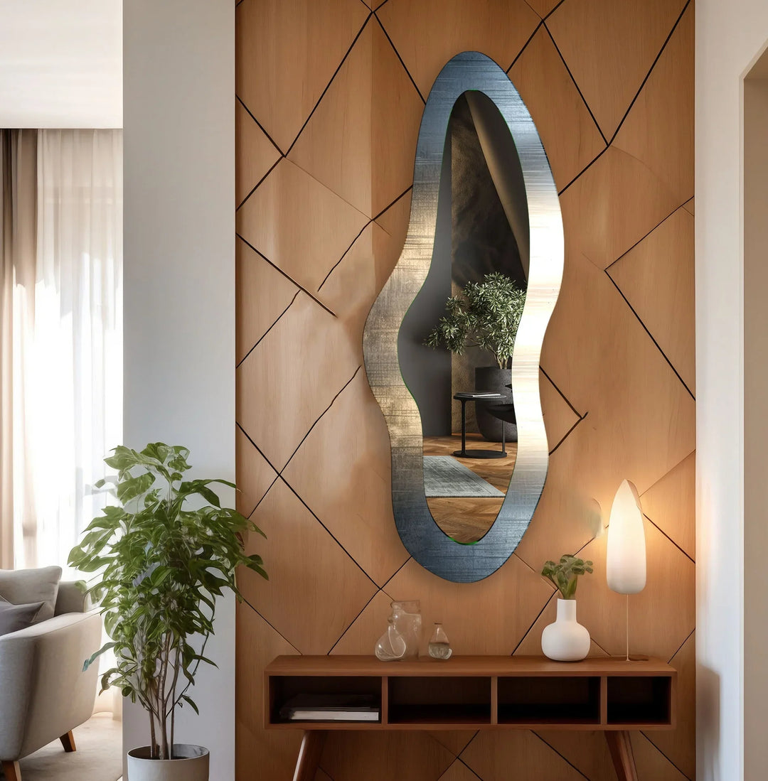 Metalic Gray Asymmetrical Long Wall Mirror - MyPhotoStation