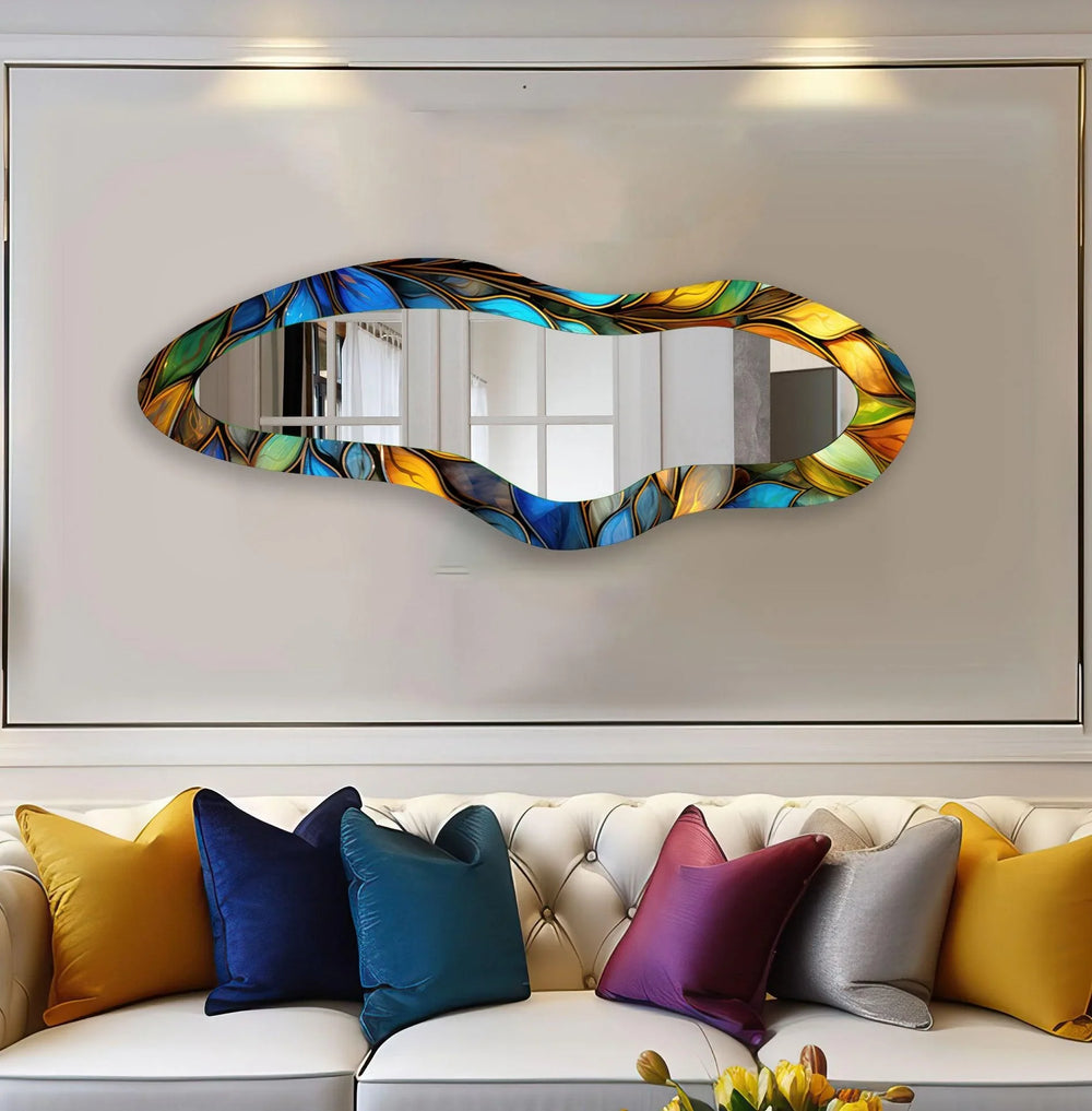 Blue Stained Glass Large Decorative Wall Mirror - MyPhotoStation