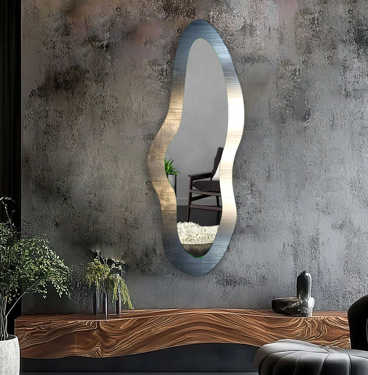 Metalic Gray Asymmetrical Long Wall Mirror - MyPhotoStation