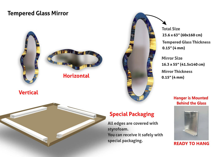 Blue Oil Painting Aesthetic Glass Wall Mirror - MyPhotoStation