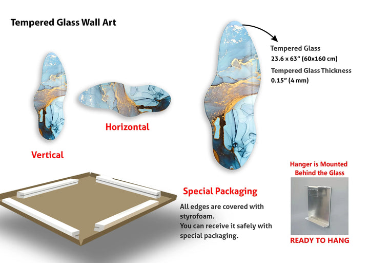 Asymmetrical Blue Alcohol Ink Glass Wall Art, custom glass pictures, glass art prints