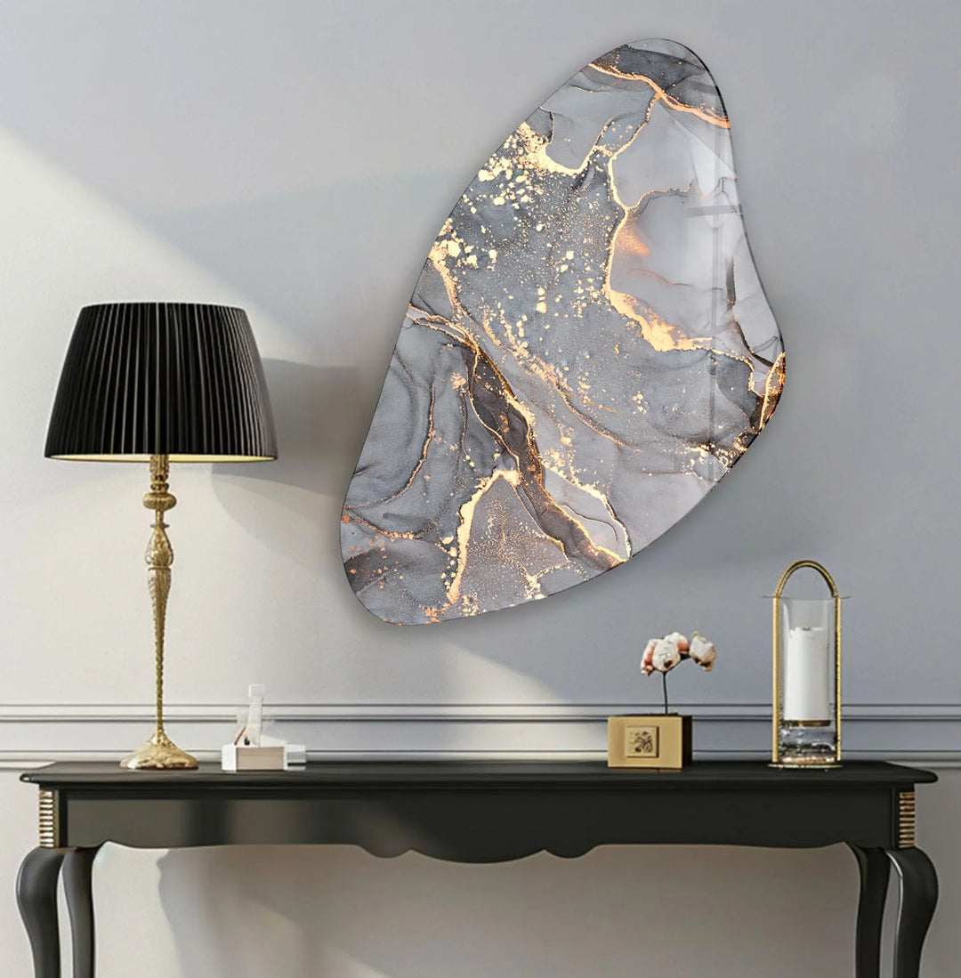 Aesthetic Grey Alcohol Ink Irregular Glass Wall Art, print picture on glass, Tempered Glass Wall Art