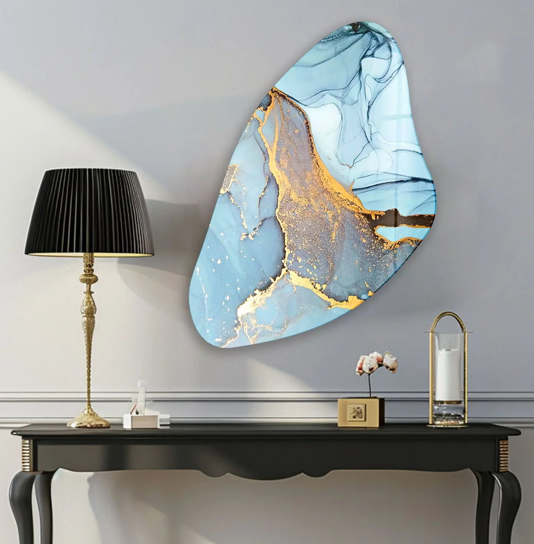 Aesthetic Blue Alcohol Ink Irregular Glass Wall Art, print picture on glass, Tempered Glass Wall Art