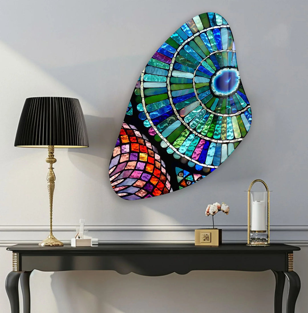 Blue Stained Pattern Aesthetic Glass Wall Art, print picture on glass, Tempered Glass Wall Art