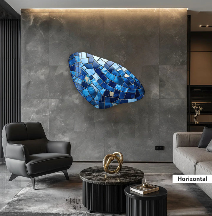 Blue Mosaic Style Aesthetic Glass Wall Art, stained glass wall art, stained glass wall decor