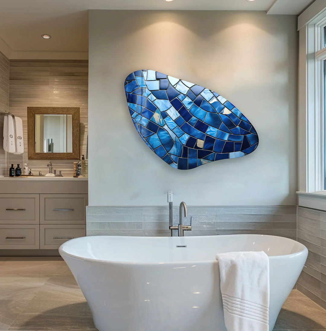 Blue Mosaic Style Aesthetic Glass Wall Art, art glass wall art, glass wall art pictures