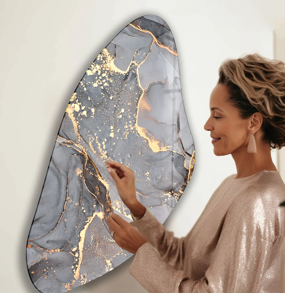 Aesthetic Grey Alcohol Ink Irregular Glass Wall Art, glass wall decor, glass wall art decor