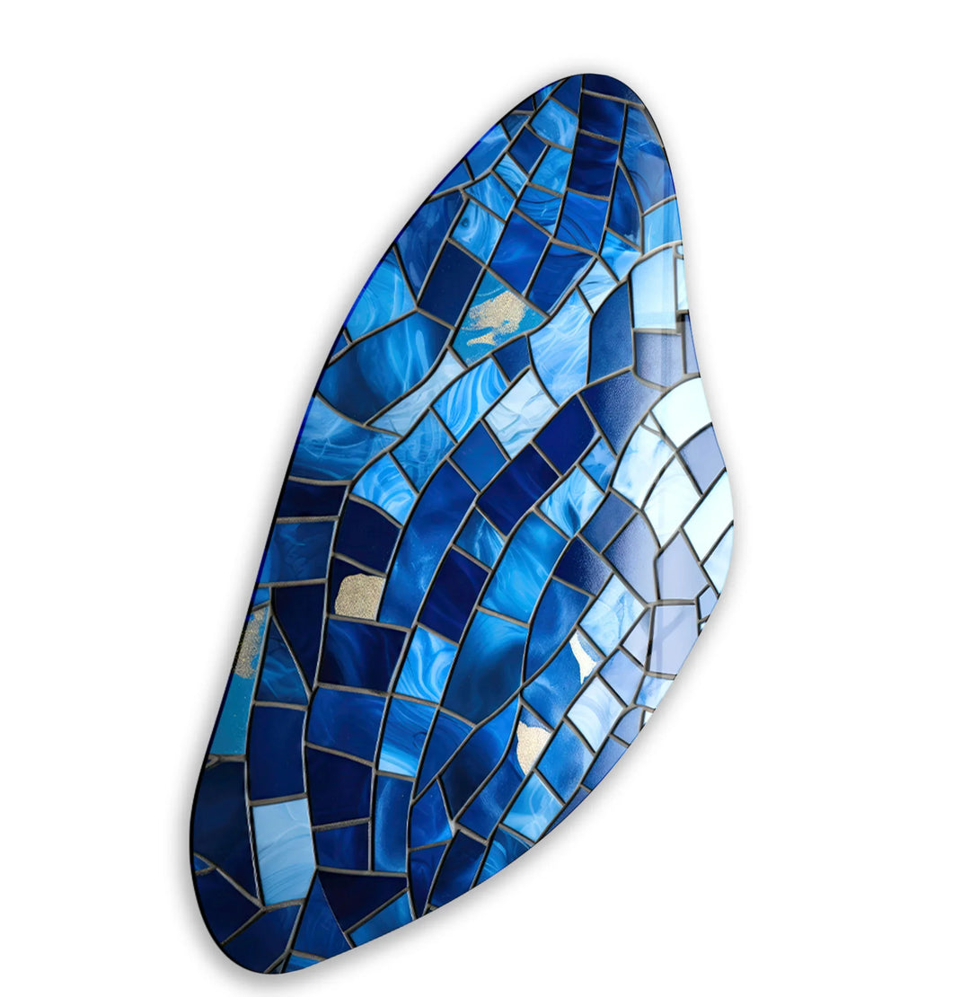 Blue Mosaic Style Aesthetic Glass Wall Art, glass photo prints, glass picture prints