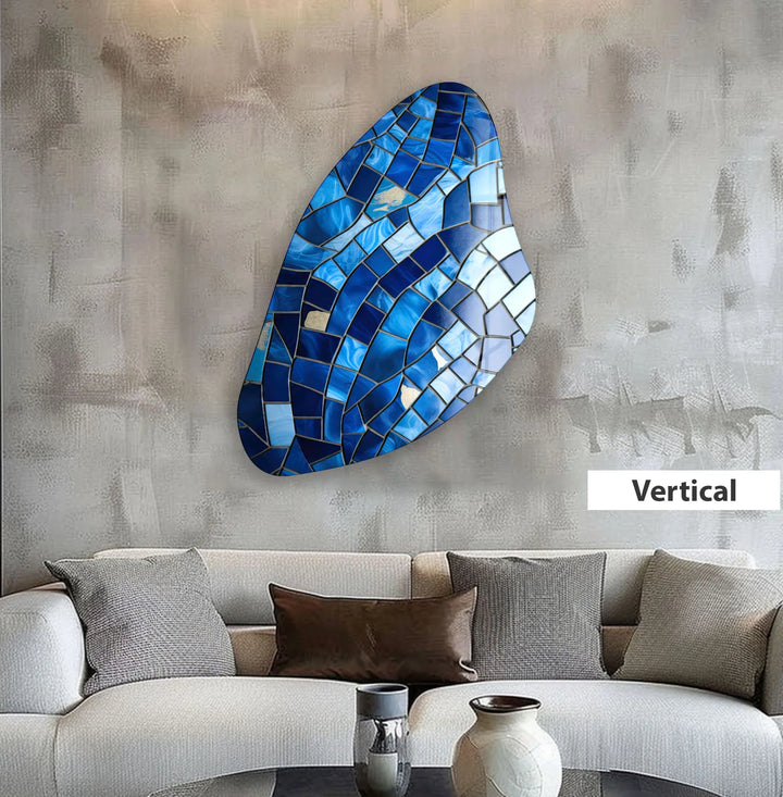 Blue Mosaic Style Aesthetic Glass Wall Art, glass art painting, glass art for the Wall