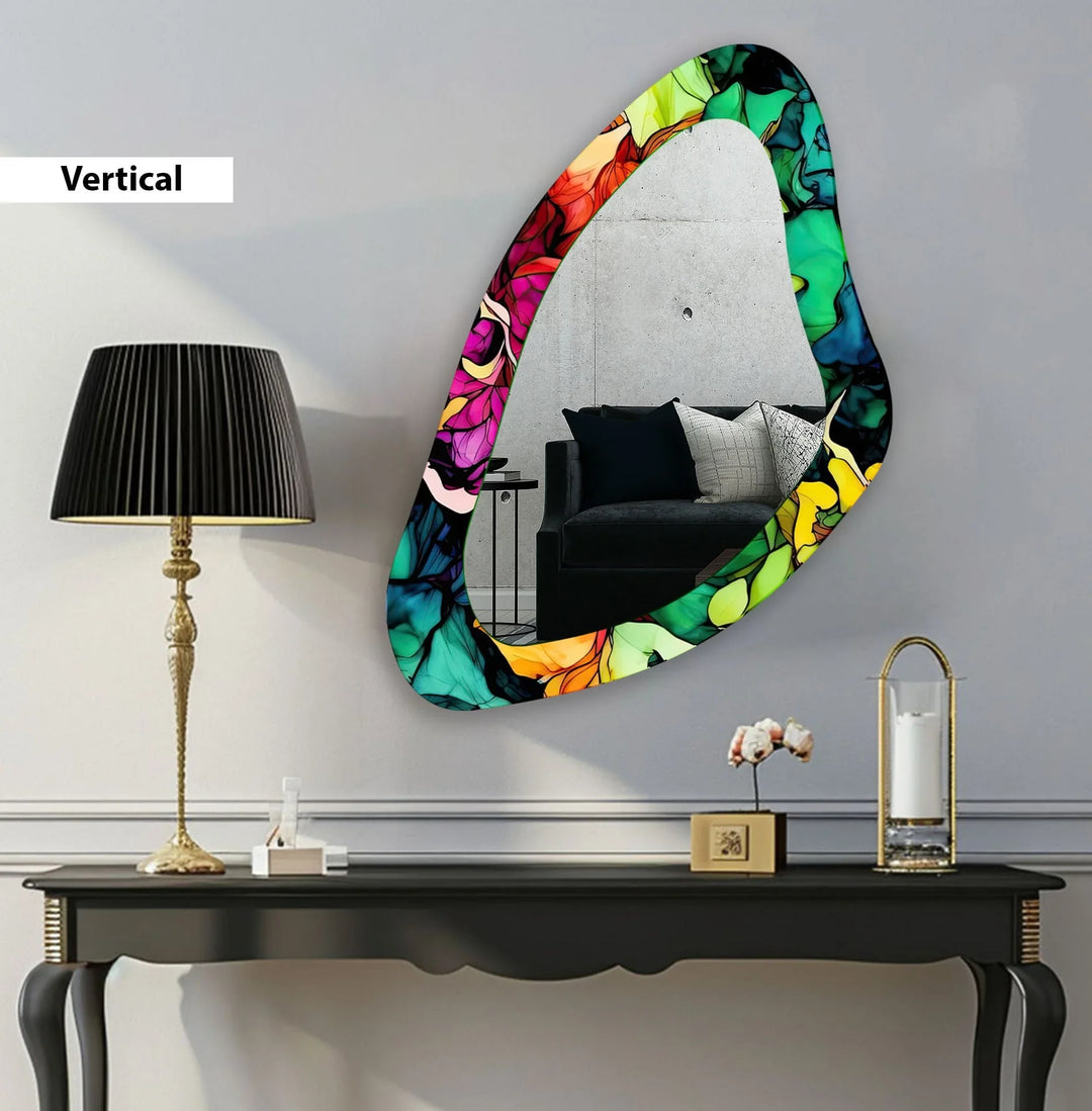 Mirror wall decor combining bold shapes and reflective surfaces to create a striking focal point