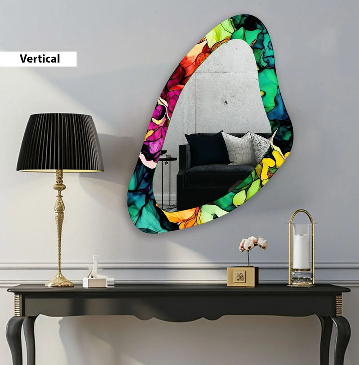 Mirror wall decor combining bold shapes and reflective surfaces to create a striking focal point