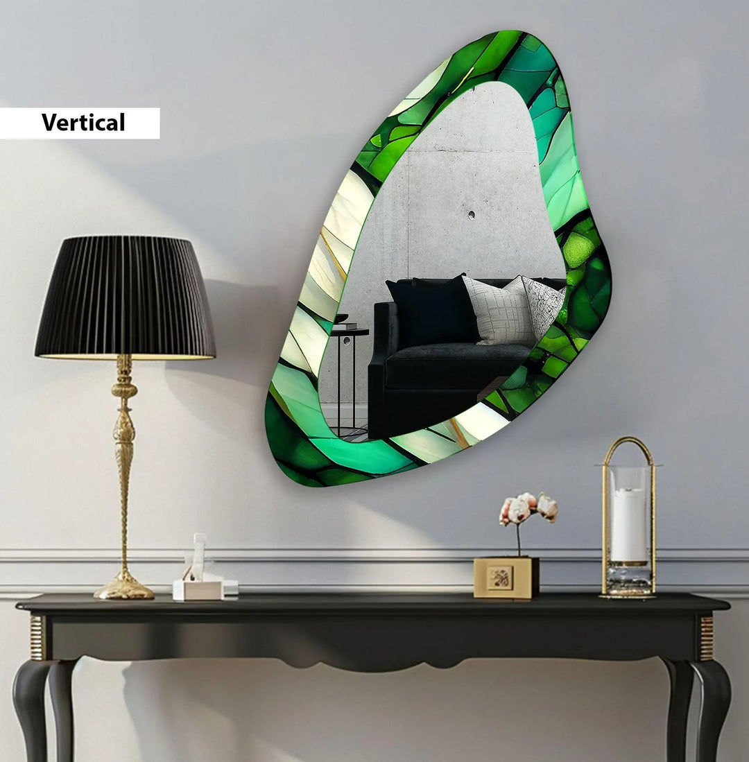 Green Stained Large Irregular Wall Mirror - MyPhotoStation