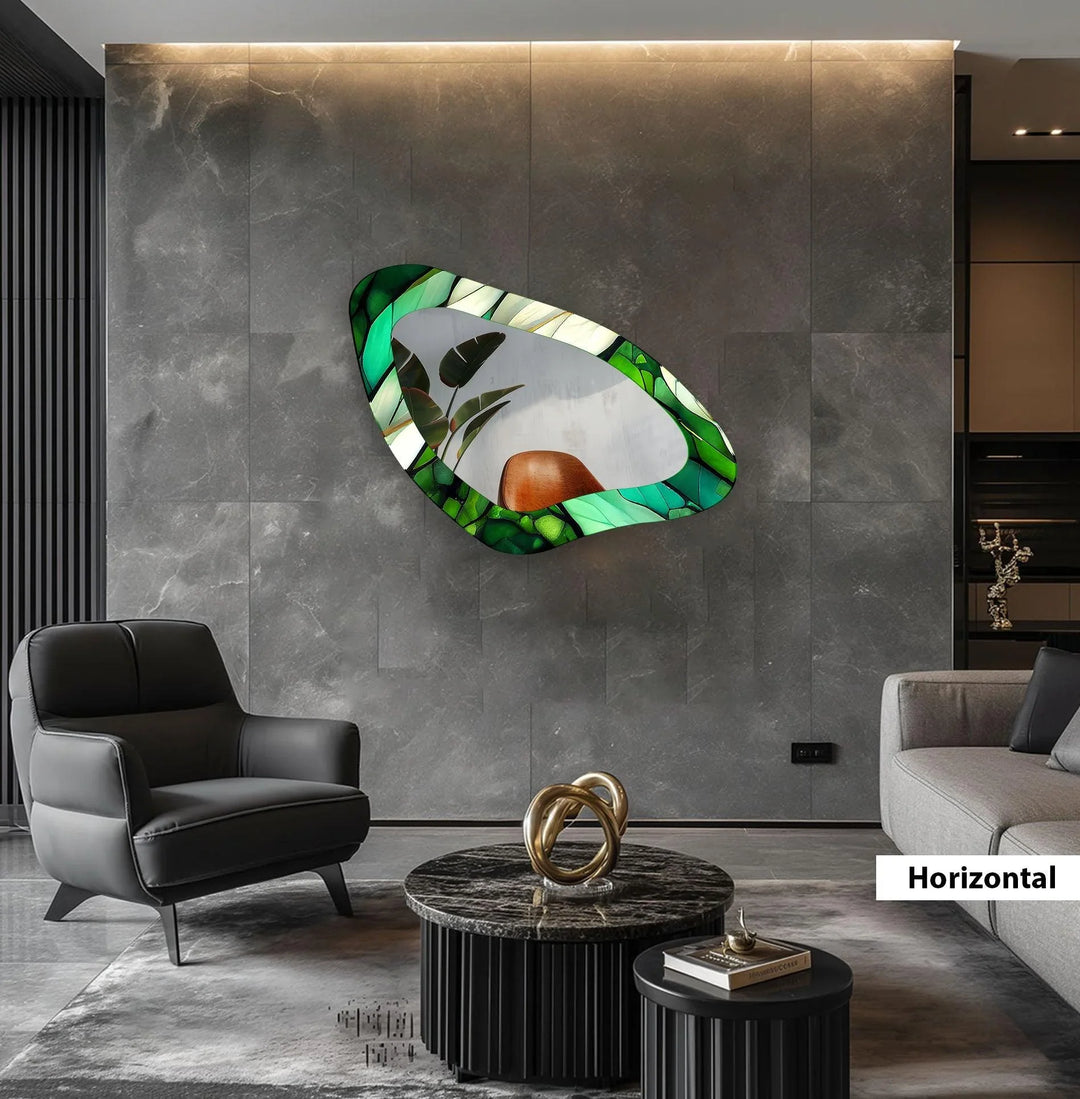 Green Stained Large Irregular Wall Mirror - MyPhotoStation