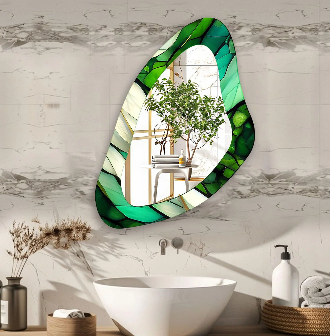 Green Stained Large Irregular Wall Mirror - MyPhotoStation