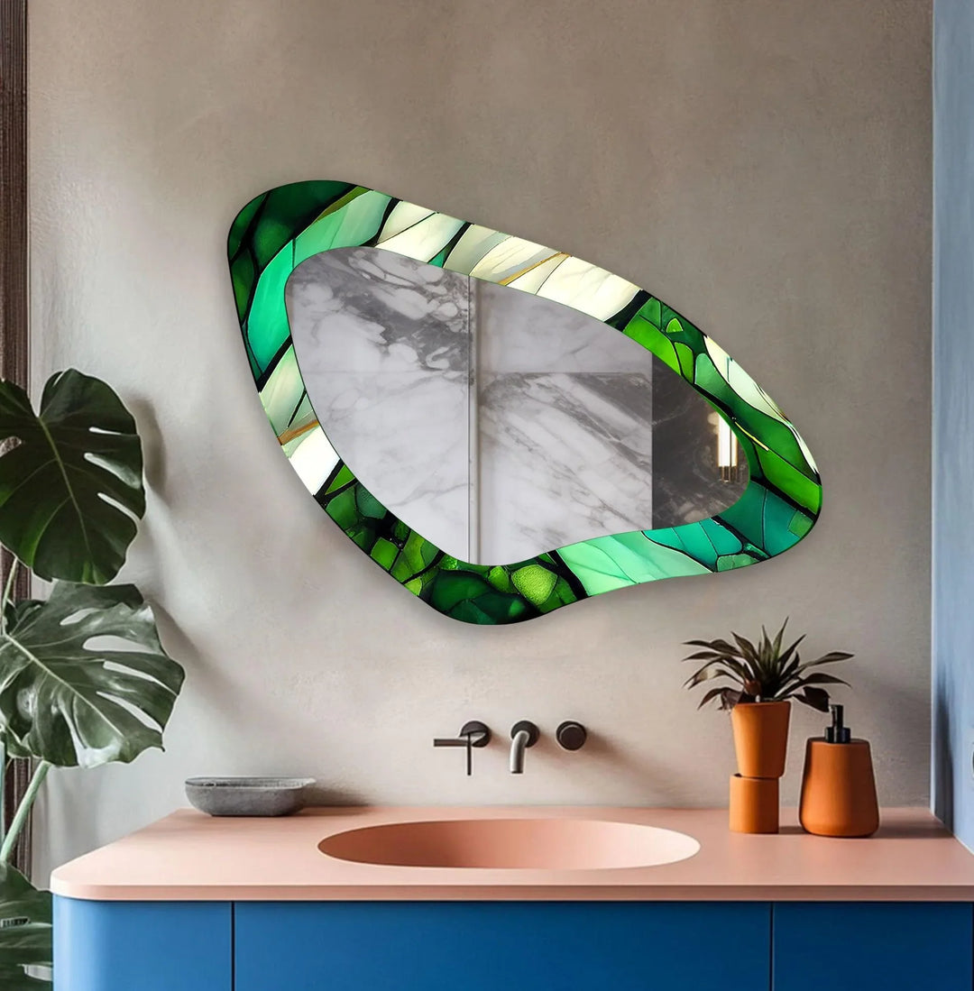 Green Stained Large Irregular Wall Mirror - MyPhotoStation
